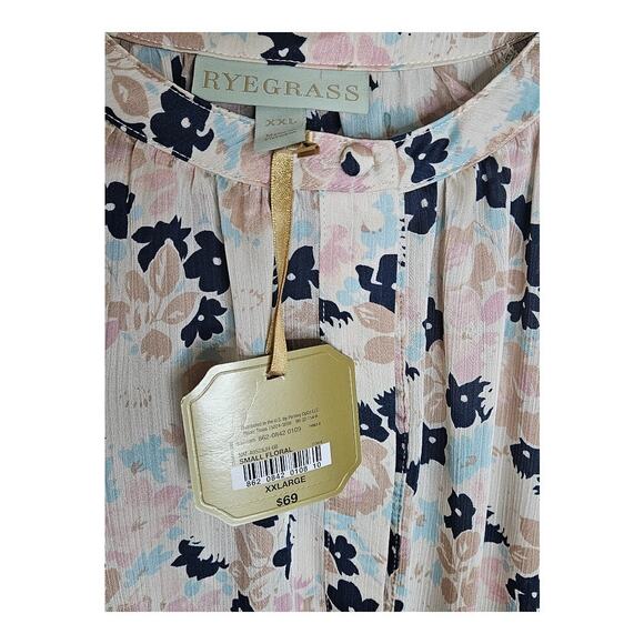 NEW Women's Ryegrass Soft Floral Split Tie Neck Long Sleeve Blouse (Size: XXL) - Picture 4 of 6